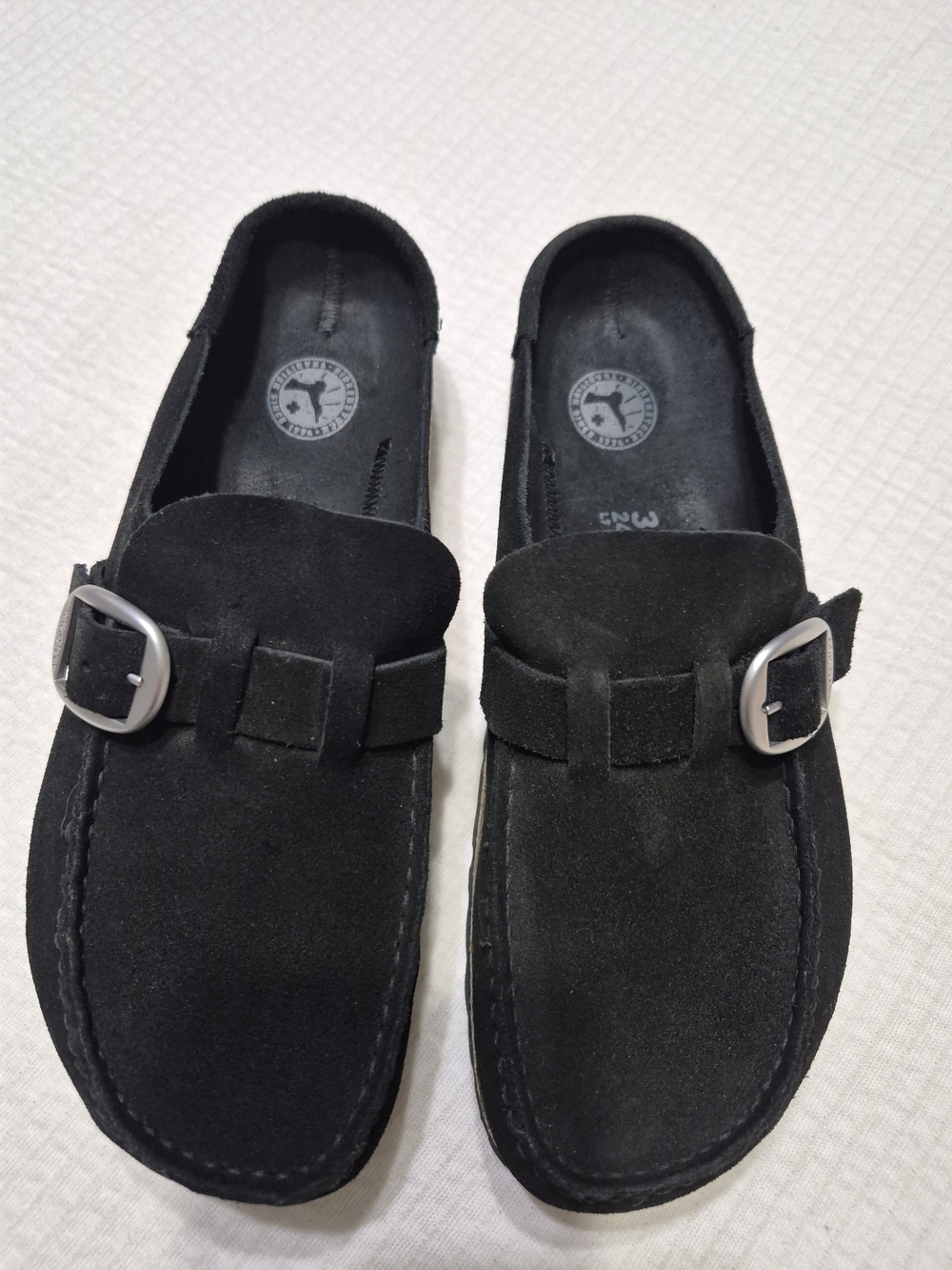 Birkenstock Black Suede Mule Clogs with Silver Buckles